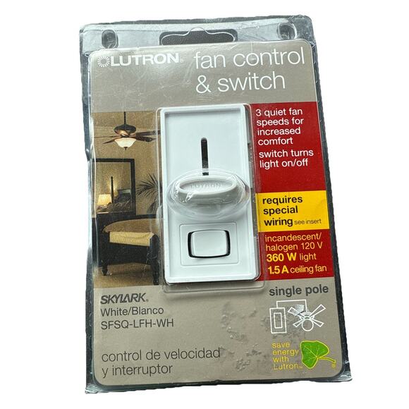 Lutron Skylark Fan and Light Control, 3-Speed Slide-to-Off, 1.5-Amp Fan/360-Watt - Picture 1 of 3